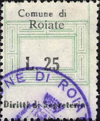 Marca da Bollo del Comune di ROIATE su Carta Bianca di dimensioni 23 x 29 mm