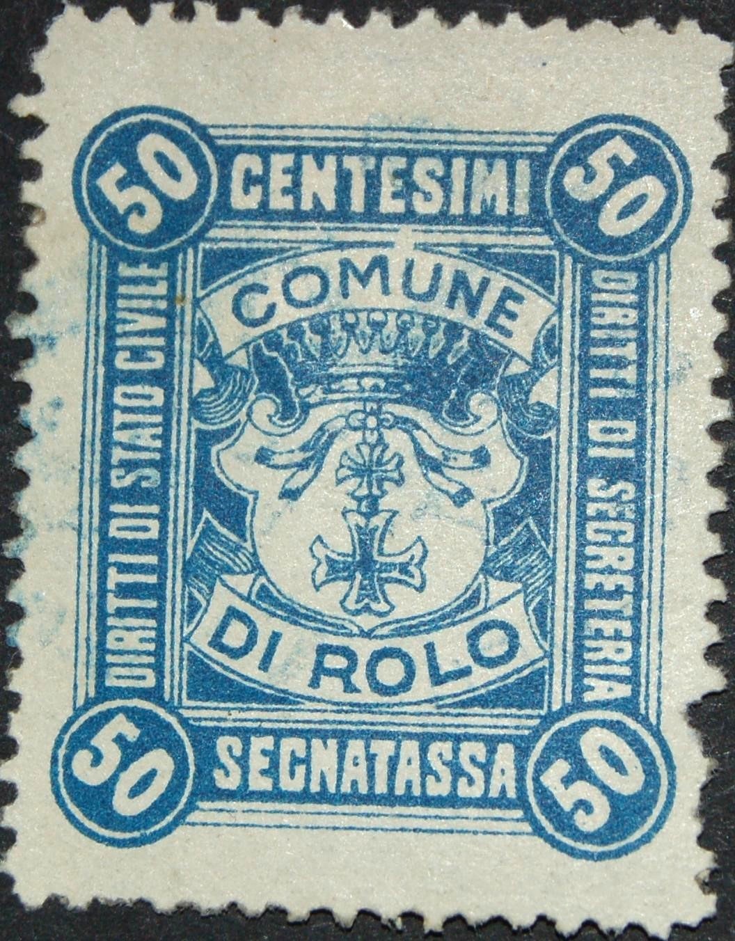 Marca da Bollo del Comune di ROLO su Carta Bianca di dimensioni 23 x 29 mm