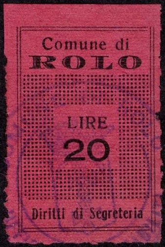Marca da Bollo del Comune di ROLO su Carta Colorata di dimensioni 19 x 28 mm