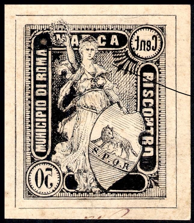 Marca da Bollo del Comune di ROMA su Cartoncino di dimensioni 36,5 x 44 mm