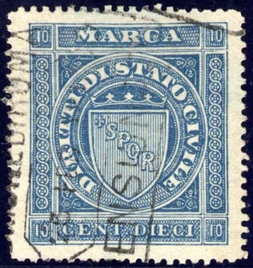 Marca da Bollo del Comune di ROMA su Carta Bianca di dimensioni 28,5 x 31,5 mm