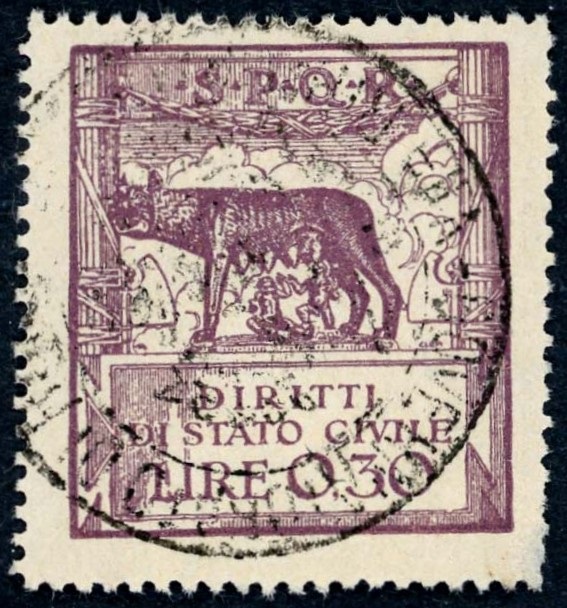 Marca da Bollo del Comune di ROMA su Carta Bianca di dimensioni 29,5 x 37 mm
