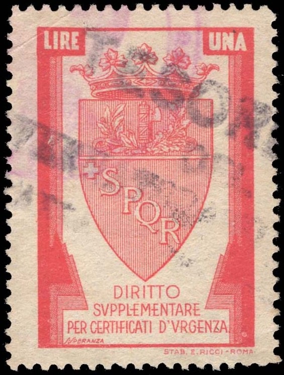 Marca da Bollo del Comune di ROMA su Carta Bianca di dimensioni 25 x 38,5 mm