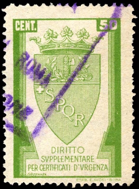 Marca da Bollo del Comune di ROMA su Carta Bianca di dimensioni 25 x 38,5 mm