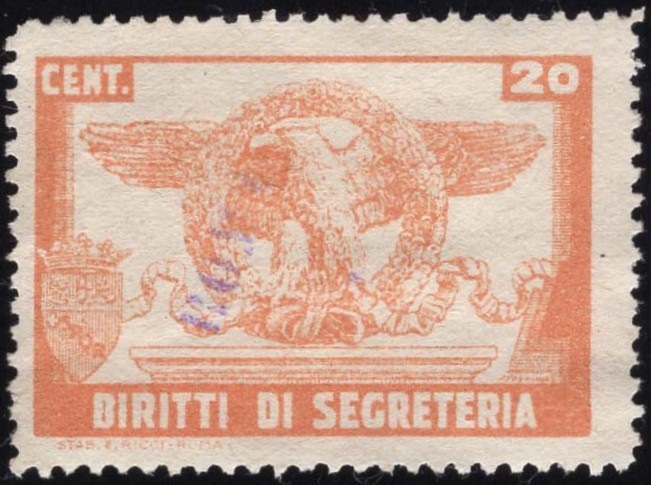 Marca da Bollo del Comune di ROMA su Carta Bianca di dimensioni 38 x 26,5 mm