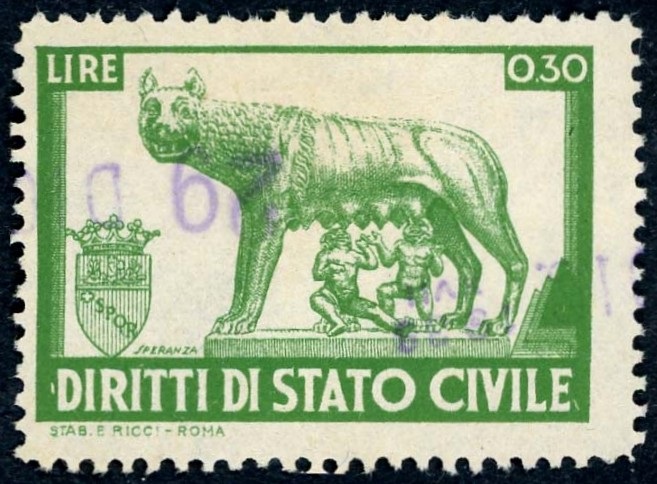 Marca da Bollo del Comune di ROMA su Carta Bianca di dimensioni 37,5 x 26 mm