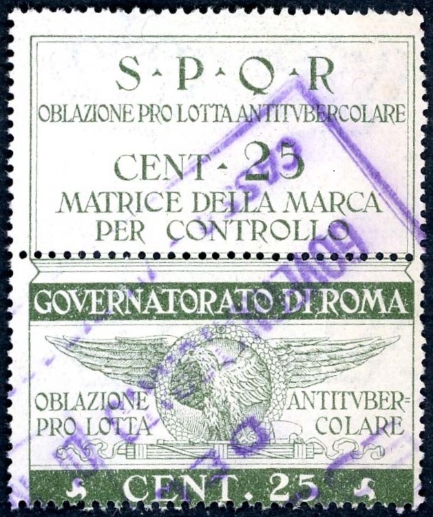 Marca da Bollo del Comune di ROMA su Carta Bianca di dimensioni 37 x 45 mm