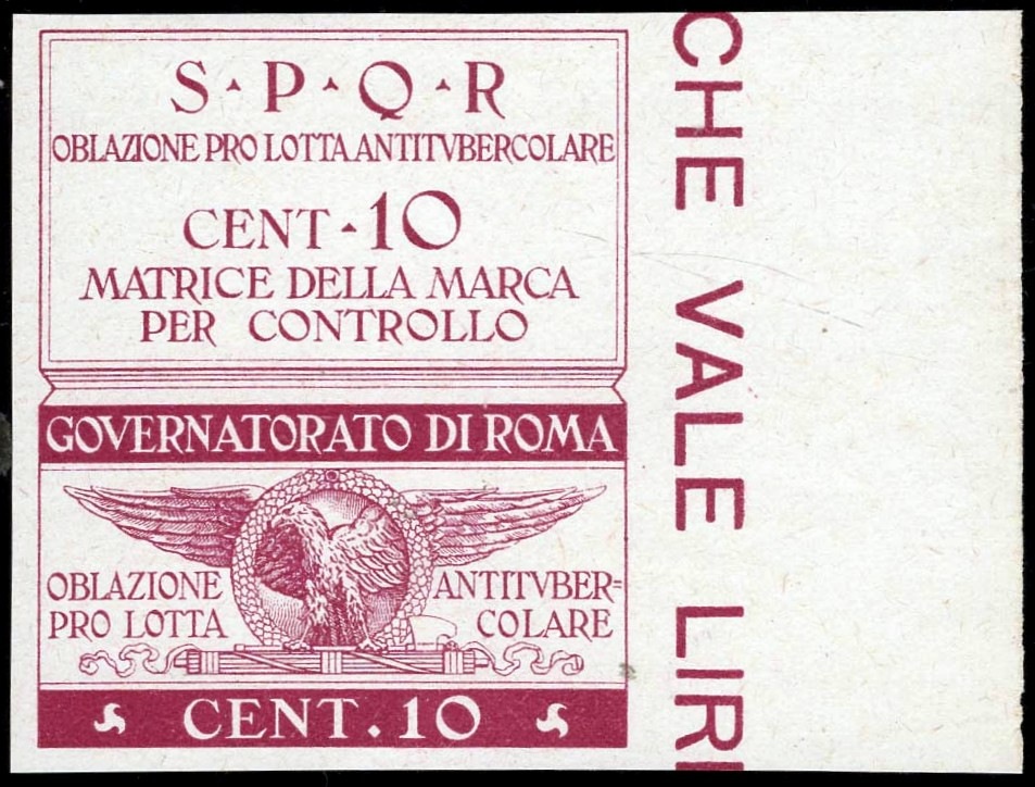 Marca da Bollo del Comune di ROMA su Carta Bianca di dimensioni 37 x 45 mm