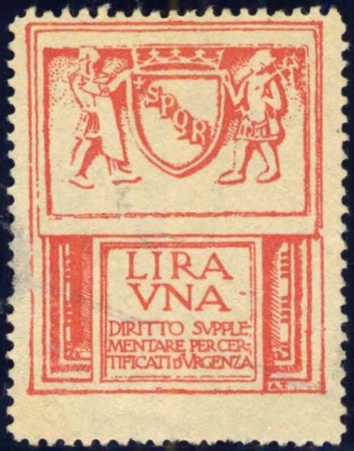 Marca da Bollo del Comune di ROMA su Carta Bianca di dimensioni 29, x 38 mm