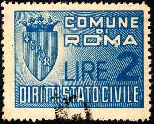 Marca da Bollo del Comune di ROMA su Carta Bianca di dimensioni 30 x 22,5 mm