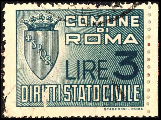 Marca da Bollo del Comune di ROMA su Carta Bianca di dimensioni 29 x 23 mm