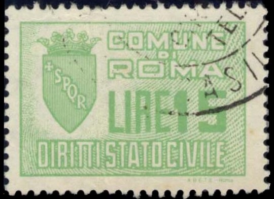 Marca da Bollo del Comune di ROMA su Carta Bianca di dimensioni 29 x 23 mm