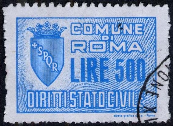 Marca da Bollo del Comune di ROMA su Carta Bianca di dimensioni 29 x 23 mm