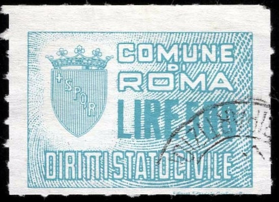 Marca da Bollo del Comune di ROMA su Carta Bianca di dimensioni 29 x 23 mm
