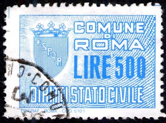 Marca da Bollo del Comune di ROMA su di dimensioni 29 x 23 mm