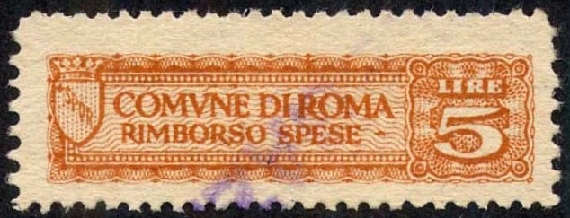 Marca da Bollo del Comune di ROMA su Carta Bianca di dimensioni 35 x 9 mm