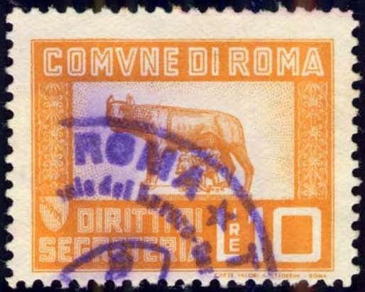 Marca da Bollo del Comune di ROMA su Carta Bianca di dimensioni 29,5 x 23,5 mm