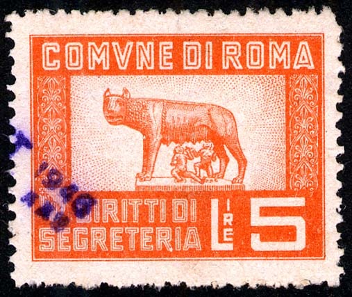Marca da Bollo del Comune di ROMA su Carta Bianca di dimensioni 30 x 23 mm