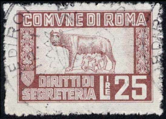 Marca da Bollo del Comune di ROMA su Carta Bianca di dimensioni 31,5 x 21,5 mm
