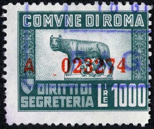 Marca da Bollo del Comune di ROMA su Carta Bianca di dimensioni 31 x 22 mm