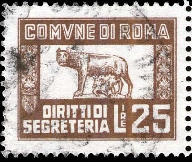 Marca da Bollo del Comune di ROMA su Carta Bianca di dimensioni 23 x 18,5 mm