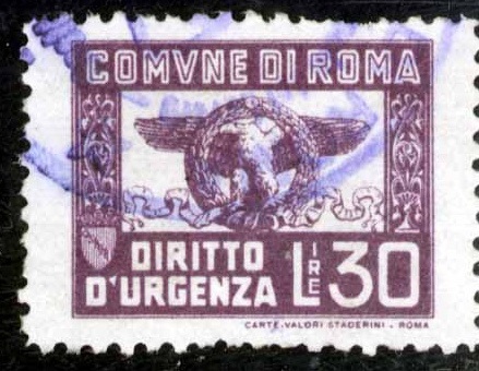 Marca da Bollo del Comune di ROMA su Carta Bianca di dimensioni 23 x 18,5 mm