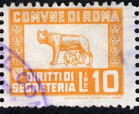 Marca da Bollo del Comune di ROMA su Carta Bianca di dimensioni 23 x 18,5 mm