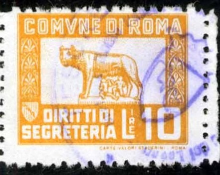 Marca da Bollo del Comune di ROMA su Carta Bianca di dimensioni 23 x 18,5 mm