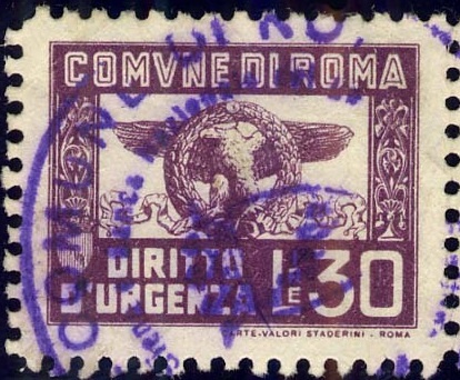 Marca da Bollo del Comune di ROMA su Carta Bianca di dimensioni 23 x 18,5 mm