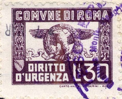 Marca da Bollo del Comune di ROMA su Carta Bianca di dimensioni 23 x 18,5 mm