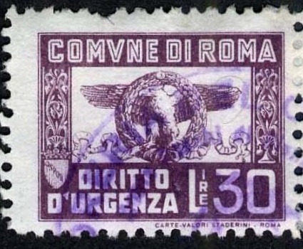Marca da Bollo del Comune di ROMA su Carta Bianca di dimensioni 23 x 18,5 mm