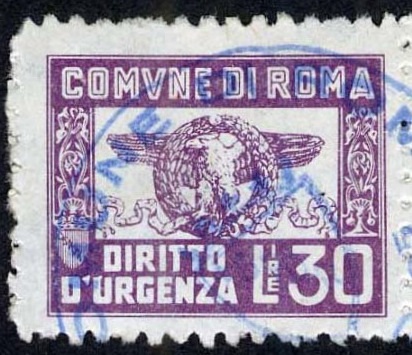 Marca da Bollo del Comune di ROMA su Carta Bianca di dimensioni 23 x 18,5 mm