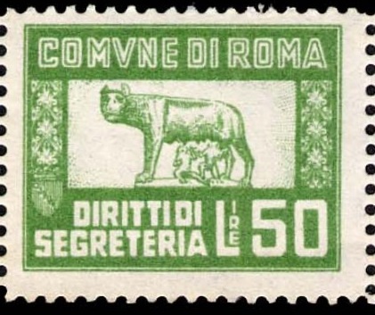 Marca da Bollo del Comune di ROMA su Carta Bianca di dimensioni 23 x 18,5 mm