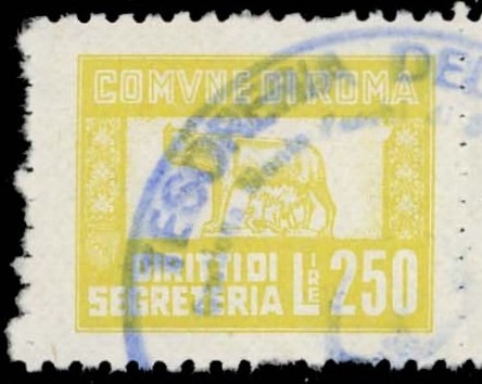 Marca da Bollo del Comune di ROMA su Carta Bianca di dimensioni 23 x 18,5 mm