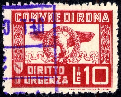 Marca da Bollo del Comune di ROMA su Carta Bianca di dimensioni 29,5 x 23 mm