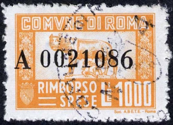 Marca da Bollo del Comune di ROMA su Carta Bianca di dimensioni 31 x 22 mm