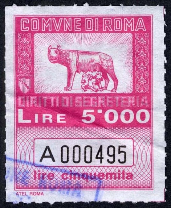 Marca da Bollo del Comune di ROMA su Carta Bianca di dimensioni 31 x 40 mm