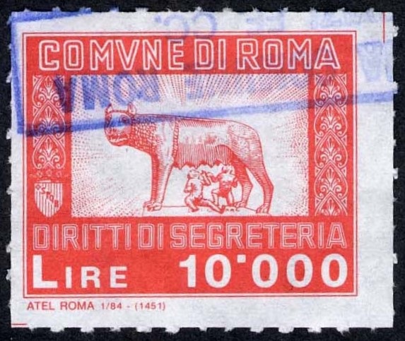 Marca da Bollo del Comune di ROMA su Carta Bianca di dimensioni 31 x 25,5 mm