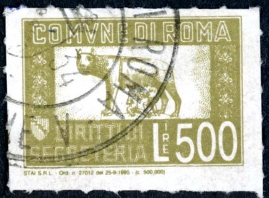Marca da Bollo del Comune di ROMA su Carta Bianca di dimensioni 31 x 25,5 mm