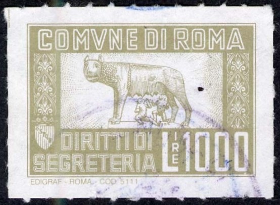 Marca da Bollo del Comune di ROMA su Carta Bianca di dimensioni 31 x 25,5 mm