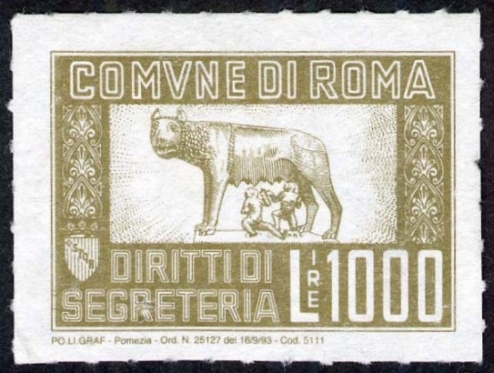 Marca da Bollo del Comune di ROMA su Carta Bianca di dimensioni 31 x 25,5 mm