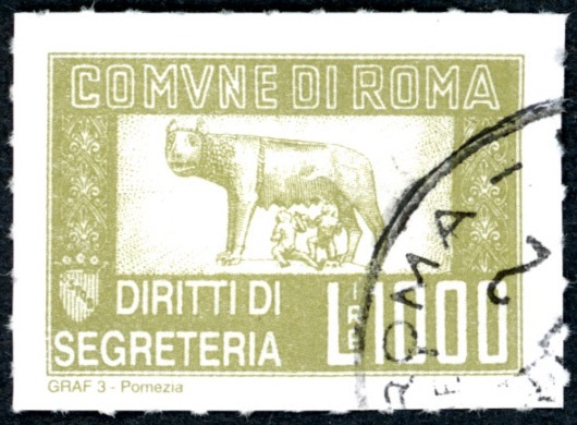 Marca da Bollo del Comune di ROMA su Carta Bianca di dimensioni 31 x 25,5 mm