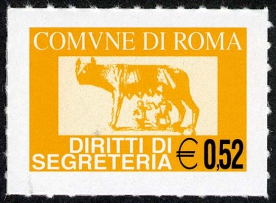Marca da Bollo del Comune di ROMA su Carta Bianca di dimensioni 32 x 22 mm