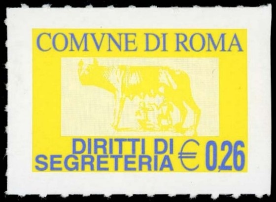 Marca da Bollo del Comune di ROMA su Carta Bianca di dimensioni 32 x 2205 mm
