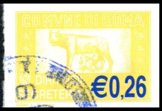 Marca da Bollo del Comune di ROMA su Carta Bianca di dimensioni 29 x 30 mm