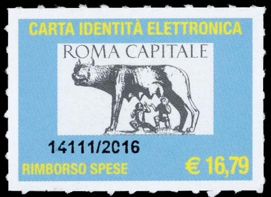 Marca da Bollo del Comune di ROMA su Carta Bianca di dimensioni 29,5 x 20,5 mm