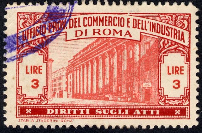 Marca da Bollo del Comune di ROMA su Carta Bianca di dimensioni 39,5 x 24,5 mm