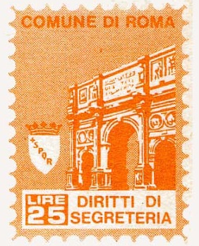 Marca da Bollo del Comune di ROMA su Carta Bianca di dimensioni 17 X 24 5 mm