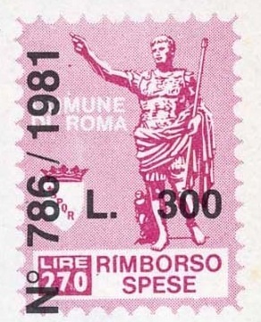 Marca da Bollo del Comune di ROMA su Carta Bianca di dimensioni 17 X 24 5 mm