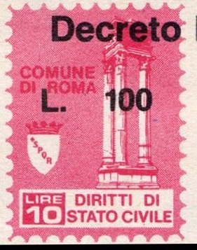 Marca da Bollo del Comune di ROMA su Carta Bianca di dimensioni 17 X 24 5 mm